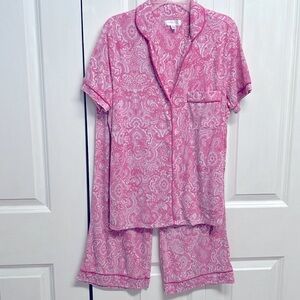 Secret Treasure Pink White Paisley Print Short Sleeve Pajama Set Size S